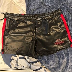 Locker Gear Black and Red Faux Leather Shorts. Size L. Never worn.